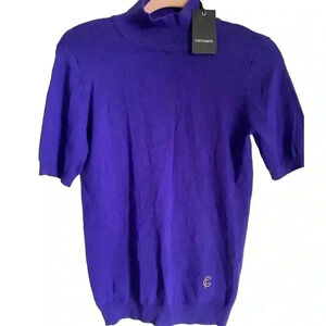 CristinaEffe Purple Short Sleeve Mock Neck Lightweight Logo Initial Front Size M
